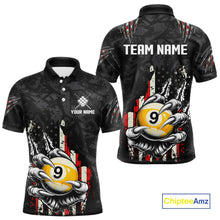 Load image into Gallery viewer, Funny Claw Tearing US Flag 9 Ball Pool Custom Billiard Shirts For Men, Patriotic Billiard Jerseys TDM4473