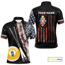 Load image into Gallery viewer, Retro Grunge American Flag 9 Ball Pool Billiard Shirt For Men Custom Patriotic Billiard Team Jersey TDM4474
