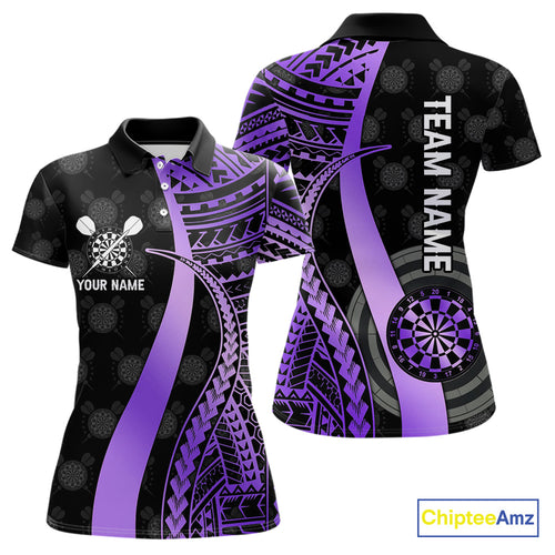 Personalized Black And Purple Tribal Dart Shirts For Women Custom Darts Jersey Team Polo & 1/4 Zip TDM4914