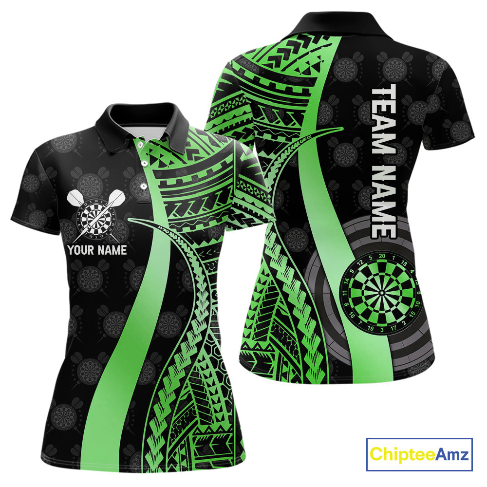 Personalized Black And Green Tribal Dart Shirts For Women Custom Darts Jersey Team Polo & 1/4 Zip TDM4915