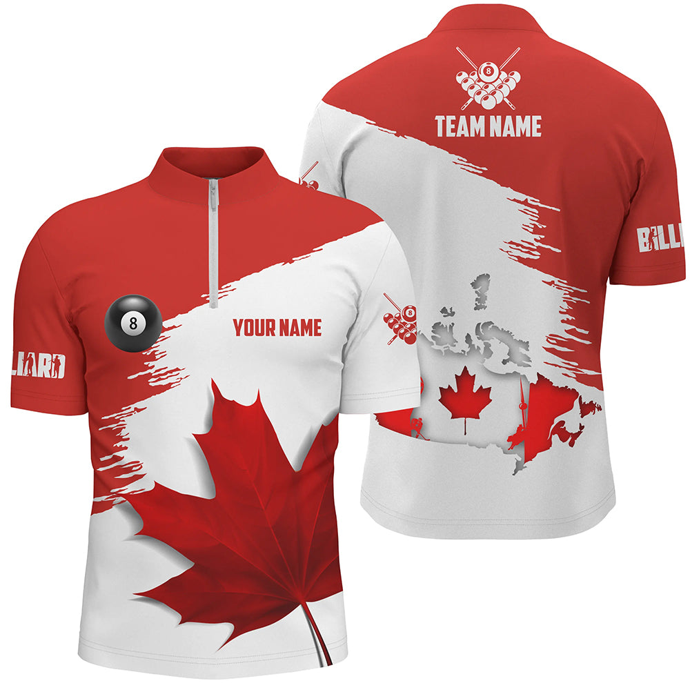 Customized Billiard Canadian Leaf Men Quarter-Zip Shirt, Patriotic Canada Billiard Shirts  TDM0668