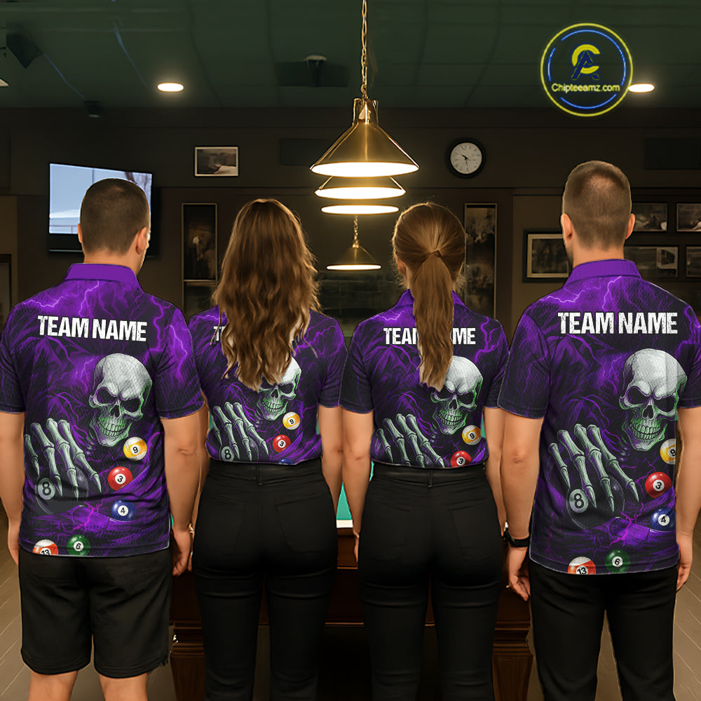 Personalized Purple Funny Skeleton Pool Balls Billiard Shirt For Women, Skull Billiard Team Jerseys TDM5344