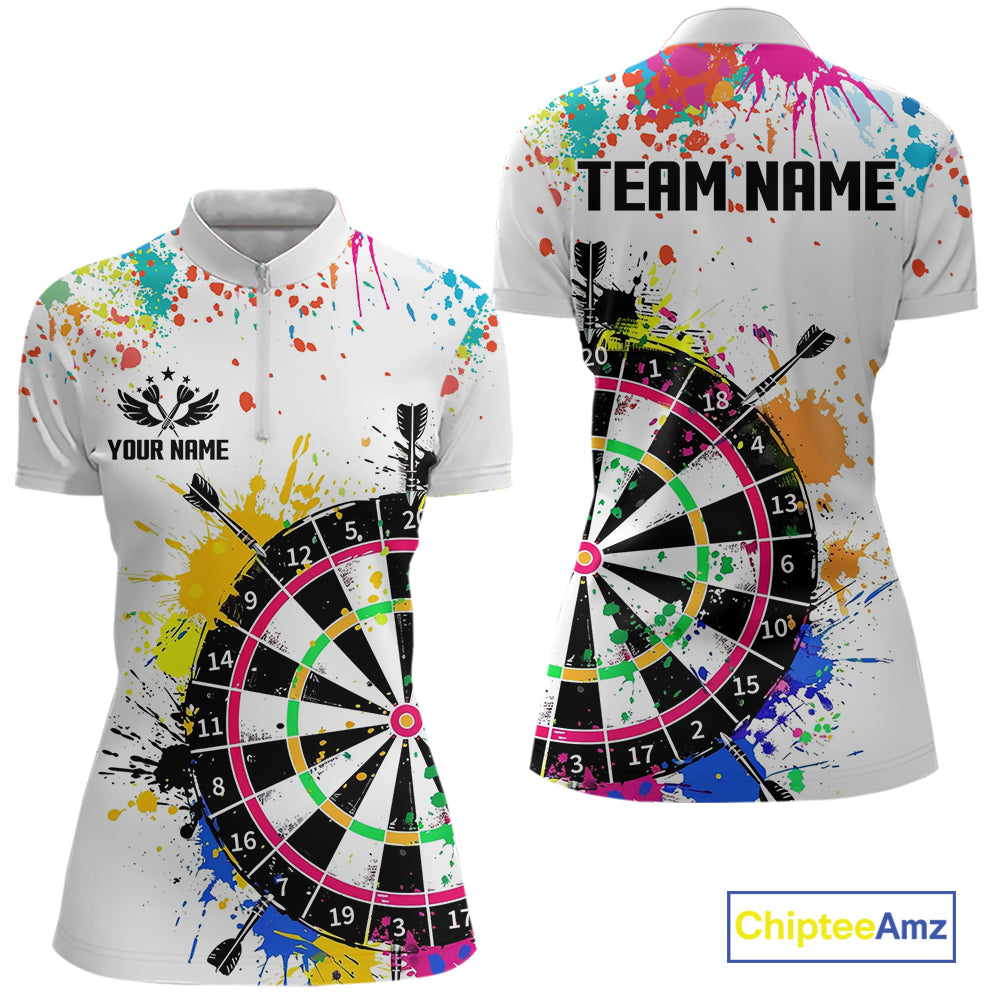 Funny Dartboard Colorful Paint Dart Shirt For Men Custom Darts Team Jersey Polo & 1/4 Zip |White TDM5623
