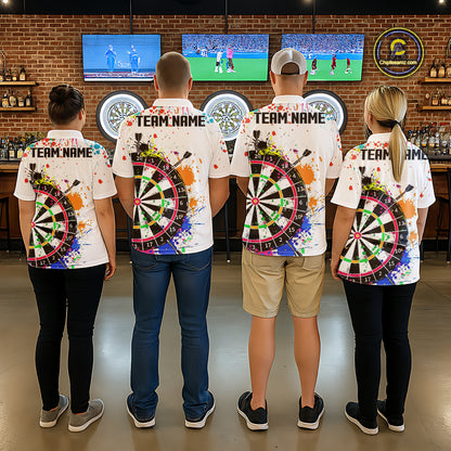 Funny Dartboard Colorful Paint Dart Shirt For Men Custom Darts Team Jersey Polo & 1/4 Zip |White TDM5623
