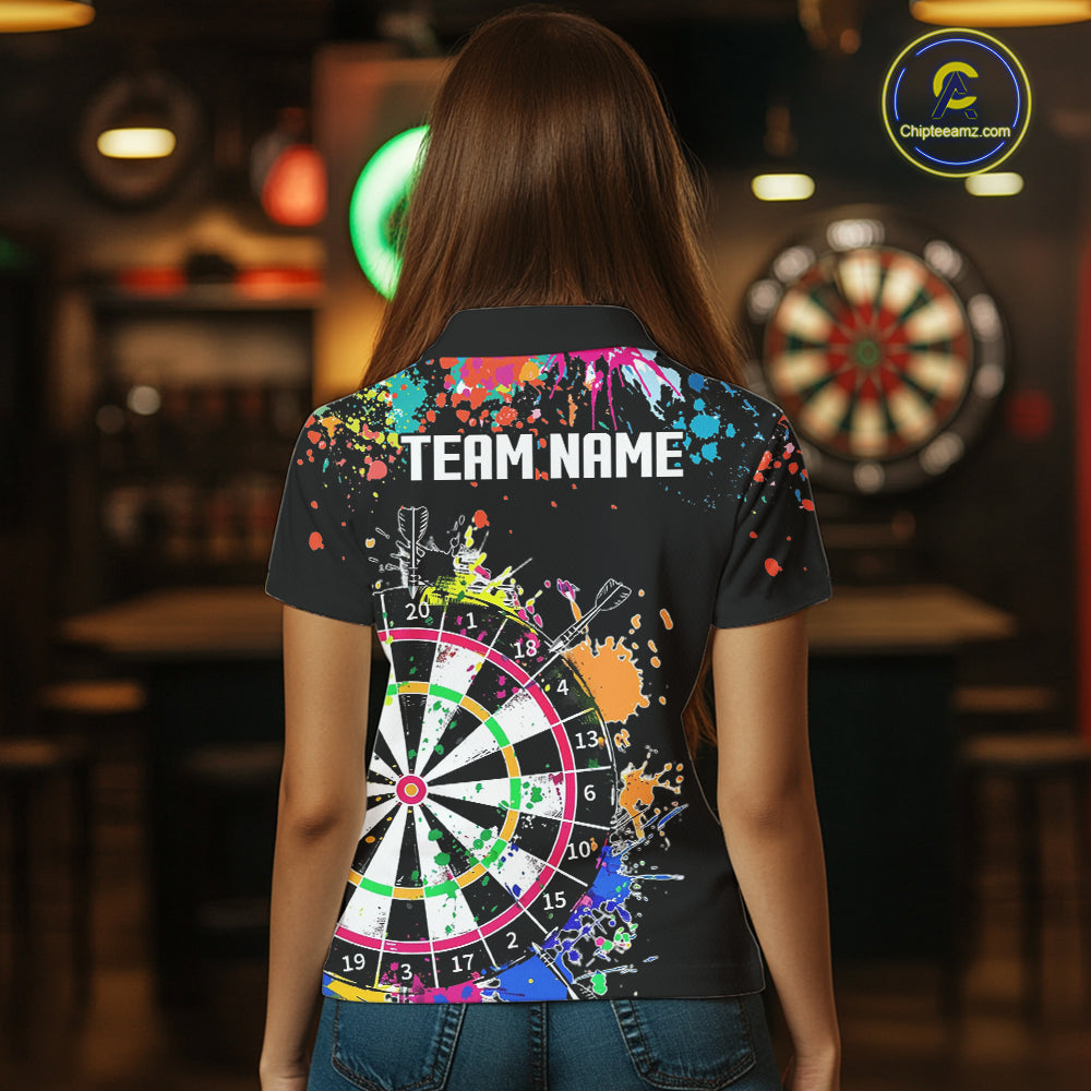 Funny Dartboard Colorful Paint Dart Shirt For Women Custom Darts Team Jersey Polo & 1/4 Zip |Black TDM5624