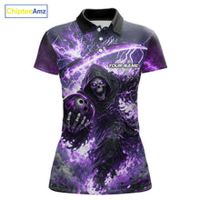 Load image into Gallery viewer, Purple Grim Reaper Fire Smoke Bowling Jersey For Women Custom Bowling Team Shirt Polo &amp; 1/4 Zip TDM6235