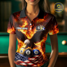 Load image into Gallery viewer, Personalized Flame Eagle 8 Ball, 9 Ball &amp; 10 Ball US Flag Billiard Shirt For Women, Pool Team Jersey TDM5853