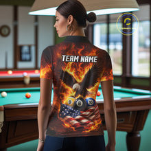 Load image into Gallery viewer, Personalized Flame Eagle 8 Ball, 9 Ball &amp; 10 Ball US Flag Billiard Shirt For Women, Pool Team Jersey TDM5853