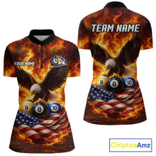 Load image into Gallery viewer, Personalized Flame Eagle 8 Ball, 9 Ball &amp; 10 Ball US Flag Billiard Shirt For Women, Pool Team Jersey TDM5853