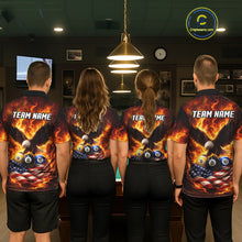 Load image into Gallery viewer, Personalized Flame Eagle 8 Ball, 9 Ball &amp; 10 Ball US Flag Billiard Shirt For Women, Pool Team Jersey TDM5853