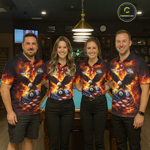 Load image into Gallery viewer, Personalized Flame Eagle 8 Ball, 9 Ball &amp; 10 Ball US Flag Billiard Shirt For Women, Pool Team Jersey TDM5853