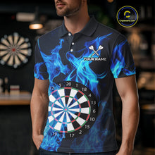 Load image into Gallery viewer, Blue Flaming Dartboard Darts Polo &amp; Quarter Zip Custom Dart Shirts For Men Team Dart Jerseys TDM3821