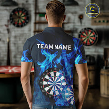 Load image into Gallery viewer, Blue Flaming Dartboard Darts Polo &amp; Quarter Zip Custom Dart Shirts For Men Team Dart Jerseys TDM3821