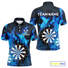 Load image into Gallery viewer, Blue Flaming Dartboard Darts Polo &amp; Quarter Zip Custom Dart Shirts For Men Team Dart Jerseys TDM3821