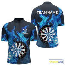 Load image into Gallery viewer, Blue Flaming Dartboard Darts Polo &amp; Quarter Zip Custom Dart Shirts For Men Team Dart Jerseys TDM3821