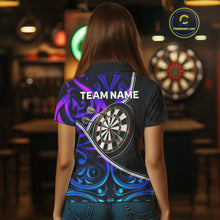 Load image into Gallery viewer, Neon Purple Blue Tribal Pattern Dart Shirts For Women Custom Dart Jerseys Team Polo &amp; Quarter Zip TDM3823