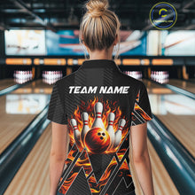 Load image into Gallery viewer, Personalized Fire Flame Bowling Jersey For Women Custom Bowling Team Shirt Polo &amp; 1/4 Zip |Orange TDM6238