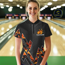 Load image into Gallery viewer, Personalized Fire Flame Bowling Jersey For Women Custom Bowling Team Shirt Polo &amp; 1/4 Zip |Orange TDM6238