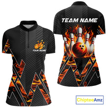 Load image into Gallery viewer, Personalized Fire Flame Bowling Jersey For Women Custom Bowling Team Shirt Polo &amp; 1/4 Zip |Orange TDM6238