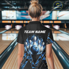 Load image into Gallery viewer, Personalized Fire Flame Bowling Jersey For Women Custom Bowling Team Shirt Polo &amp; 1/4 Zip |Blue TDM6239