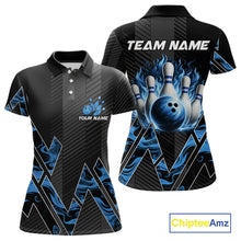 Load image into Gallery viewer, Personalized Fire Flame Bowling Jersey For Women Custom Bowling Team Shirt Polo &amp; 1/4 Zip |Blue TDM6239