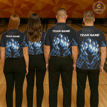 Load image into Gallery viewer, Personalized Fire Flame Bowling Jersey For Women Custom Bowling Team Shirt Polo &amp; 1/4 Zip |Blue TDM6239