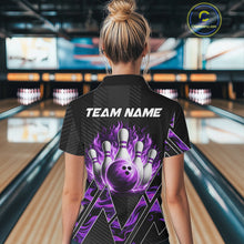 Load image into Gallery viewer, Personalized Fire Flame Bowling Jersey For Women Custom Bowling Team Shirt Polo &amp; 1/4 Zip |Purple TDM6240