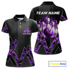 Load image into Gallery viewer, Personalized Fire Flame Bowling Jersey For Women Custom Bowling Team Shirt Polo &amp; 1/4 Zip |Purple TDM6240