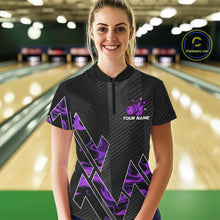 Load image into Gallery viewer, Personalized Fire Flame Bowling Jersey For Women Custom Bowling Team Shirt Polo &amp; 1/4 Zip |Purple TDM6240