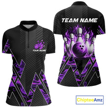Load image into Gallery viewer, Personalized Fire Flame Bowling Jersey For Women Custom Bowling Team Shirt Polo &amp; 1/4 Zip |Purple TDM6240