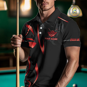 Customized 8 Ball Pool Crown Men Billiard Shirts, Red And Black Billiard Team Shirt Pool Jerseys TDM4728