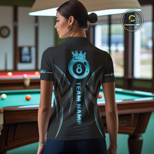 Load image into Gallery viewer, Custom 8 Ball Pool Crown Women Billiard Shirts, Blue Cyan And Black Billiard Team Shirt Pool Jerseys TDM4729