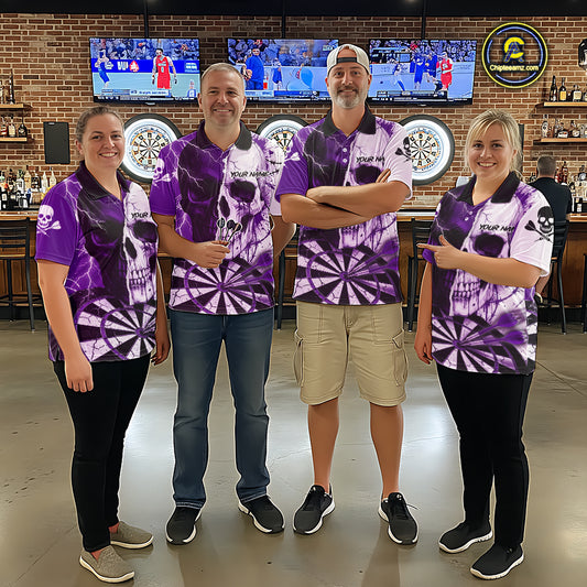 White & Purple Skull Dartboard Custom Men Dart Quarter-Zip Shirt Retro Grunge Dart League Jerseys NYN2084