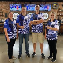 Load image into Gallery viewer, White &amp; Blue Skull Dartboard Custom Men Dart Polo Shirt Retro Grunge Dart League Jerseys NYN2085