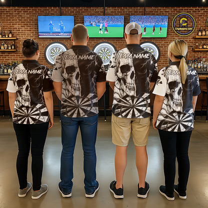 White & Black Skull Dartboard Custom Men Dart Polo Shirt Retro Grunge Dart League Jerseys NYN2086