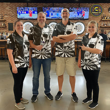Load image into Gallery viewer, White &amp; Black Skull Dartboard Custom Men Dart Polo Shirt Retro Grunge Dart League Jerseys NYN2086
