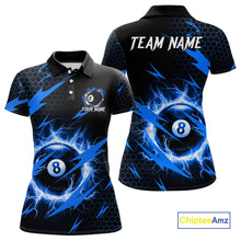 Load image into Gallery viewer, Blue 8 Ball Pool Thunder Lightning Storm Women's Billiard Shirt Custom Billiard Jersey Polo &amp; 1/4 Zip TDM3832