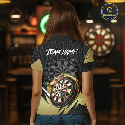Black And Gold Dartboard Wolf Darts Shirt For Women Custom Darts Jersey Team Polo & 1/4 Zip TDM6470
