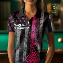 Load image into Gallery viewer, Custom Pink Ribbon Grunge US Flag Billiard Shirt For Women, Breast Cancer 8 Ball Pool Team Jersey TDM4500