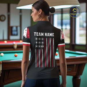 Personalized Grunge American Flag 9 Ball Pool Team Shirt For Women Custom Patriotic Billiard Shirts TDM4733