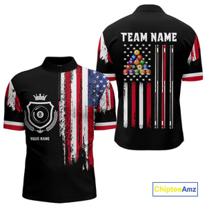 Personalized Grunge American Flag 9 Ball Pool Team Shirt For Men Custom Patriotic Billiard Shirts TDM4734