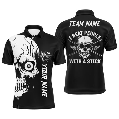 Custom White Skull Billiard I Beat People With A Stick Personalized Name Polo Shirts For Men TDM0686