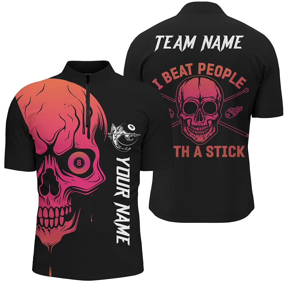 Custom Pink Skull Billiard I Beat People With A Stick Personalized Men Quarter-Zip Shirts TDM0687