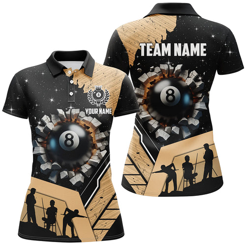 Personalized Gold Funny 8 Ball Pool Crack Women Polo Shirts Custom Team League Billiard Jersey TDM1381
