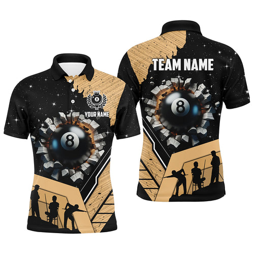Personalized Gold Funny 8 Ball Pool Crack Men Polo Shirts Custom Team League Billiard Jersey TDM1381