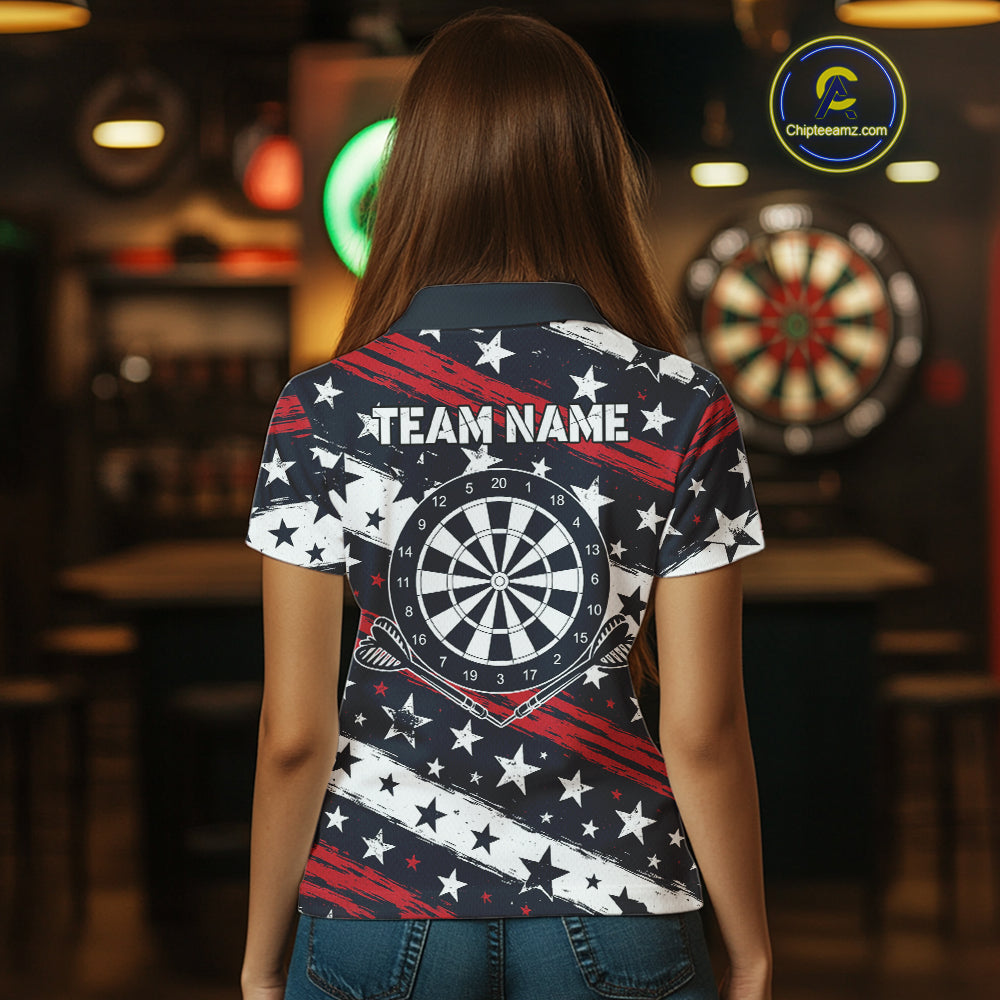 Personalized USA Flag Darts Shirt For Women Custom Patriotic Dart Jerseys Team Polo & 1/4 Zip TDM4134