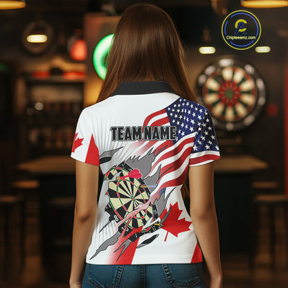 Personalized Women's Dart Shirts – Funny Canada & US Flag Mix Custom Patriotic Darts Team Jerseys TDM4139