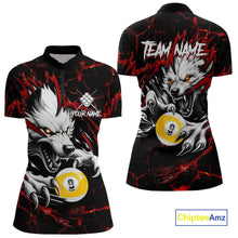 Load image into Gallery viewer, Personalized 9 Ball Pool Wolf Billiard Shirts For Women, Billiard League Jersey Polo &amp; 1/4 Zip |Red TDM4505