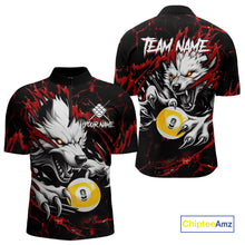 Load image into Gallery viewer, Personalized 9 Ball Pool Wolf Billiard Shirts For Men, Billiard League Jersey Polo &amp; 1/4 Zip |Red TDM4505