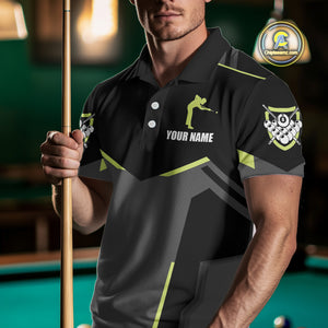 Billiard Jerseys For Men Custom Polo & 1/4 Zip Billiard Shirt, Team Pooler Short Sleeve|Green Neon TDM4741